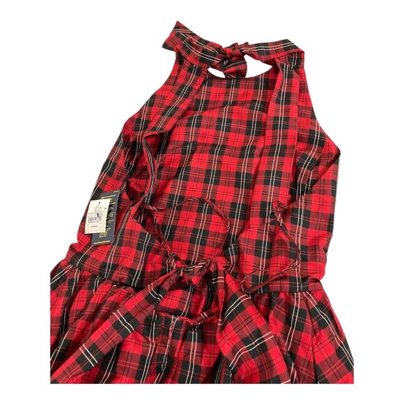 Polo Ralph Lauren Tartan Plaid Self Tie Dress Red Black Womens NEW $600 MSRP - Picture 8 of 10